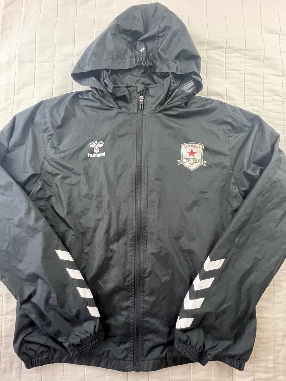 Hummel Black Hooded Windbreaker with Sac Republic FC Soccer Team Crest Medium